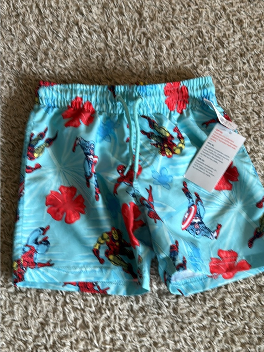 Kids Light Blue Swim Shorts with Red Floral Print